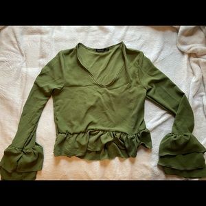 Woven Ruffle sleeve V Front Peplum